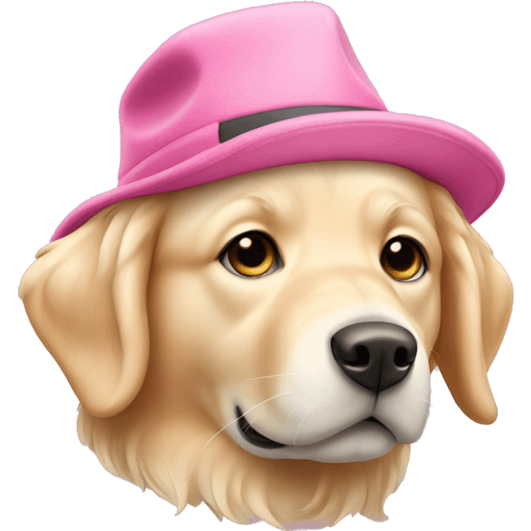 Cream golden retriever with pink hat emoji