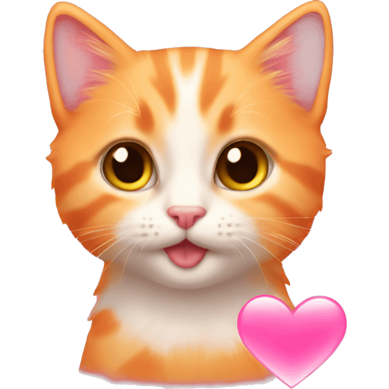 Orange kitten pink heart emoji