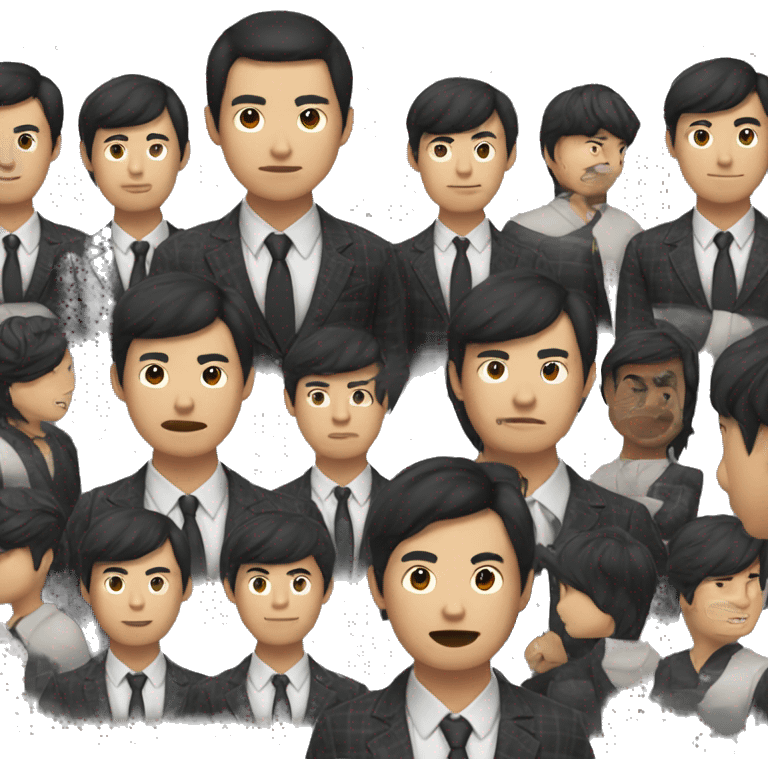 Asian guy with korean black mullet hairstyle wearing black checkered suit emoji