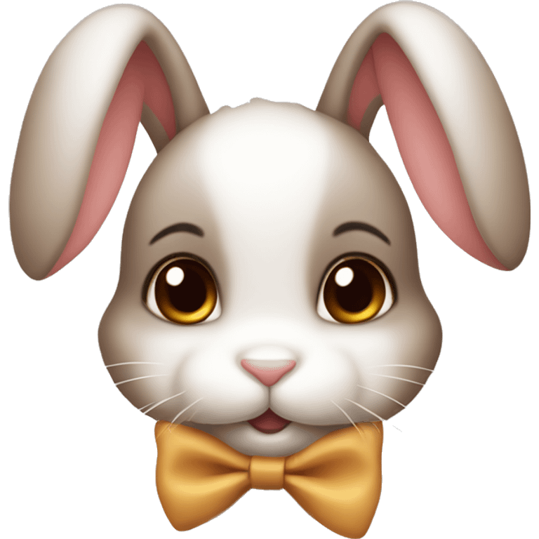 cute bunny brown eyes and bow on ear emoji