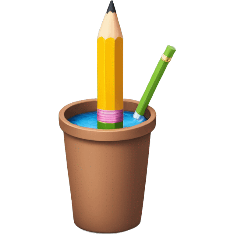 Pencil in a pot irrigated emoji