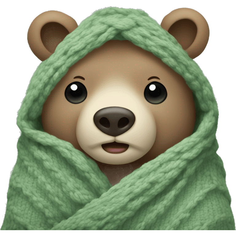 Cute Bear in cozy knitted Sage green blanket emoji