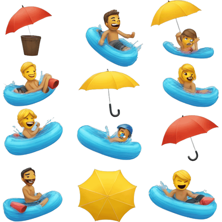 water river, tubing, fun, umbrella, happy person emoji