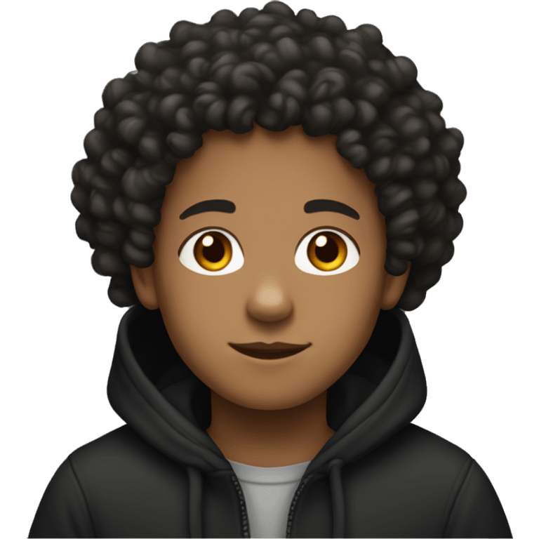 Lightskin black boy with curly hair wearing a black hoodie emoji