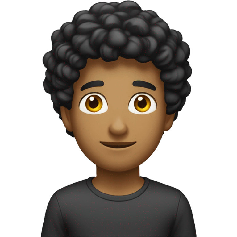 Jovem, Moreno, Cabelo ondulado preto, olhos pretos, boca grande com aparelho, nariz reto e comprido emoji