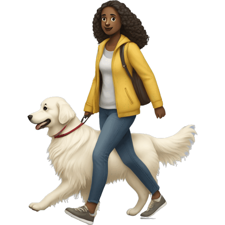 Woman walking a white golden retriever emoji