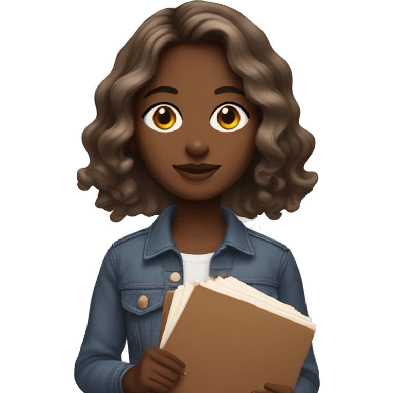 brown artist girl holding a palette with wavy mid length hair emoji