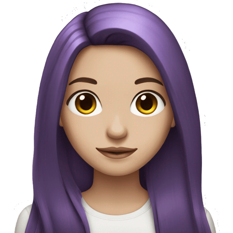 white girl with dark brown long hair with purple tips emoji