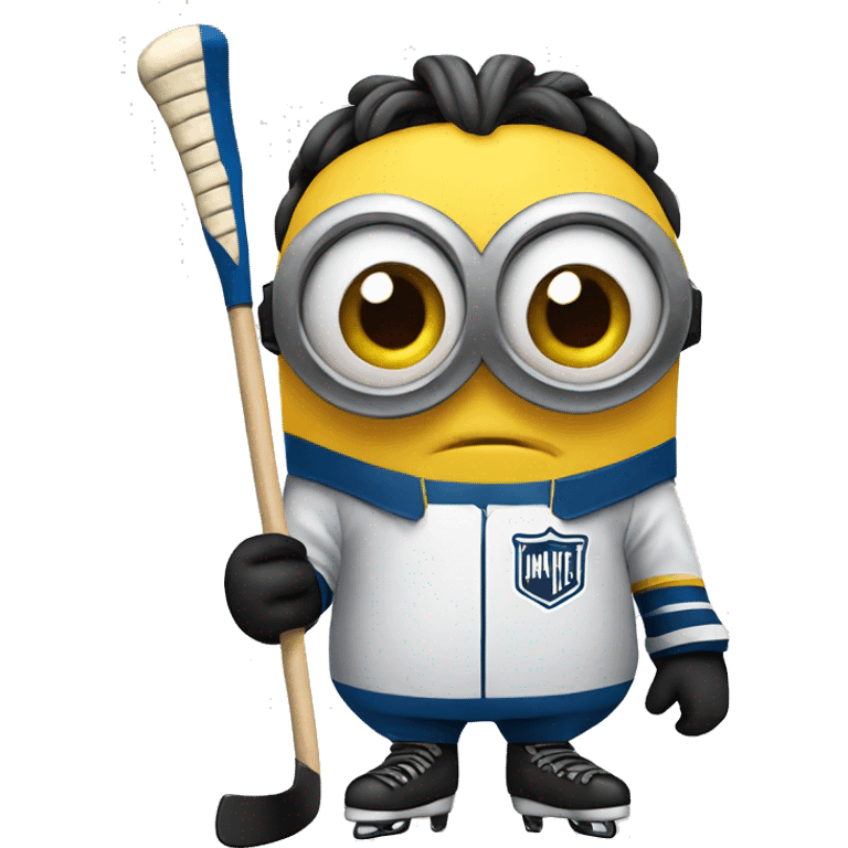 Minion dressed as a hockey player with an intimidating look on his face emoji