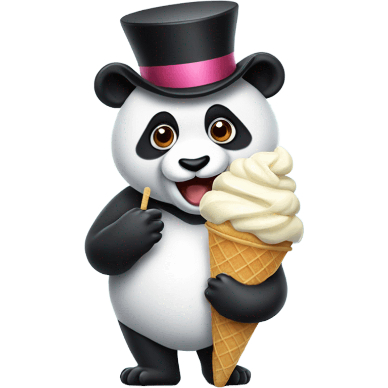 Panda in a top hat eating ice cream emoji