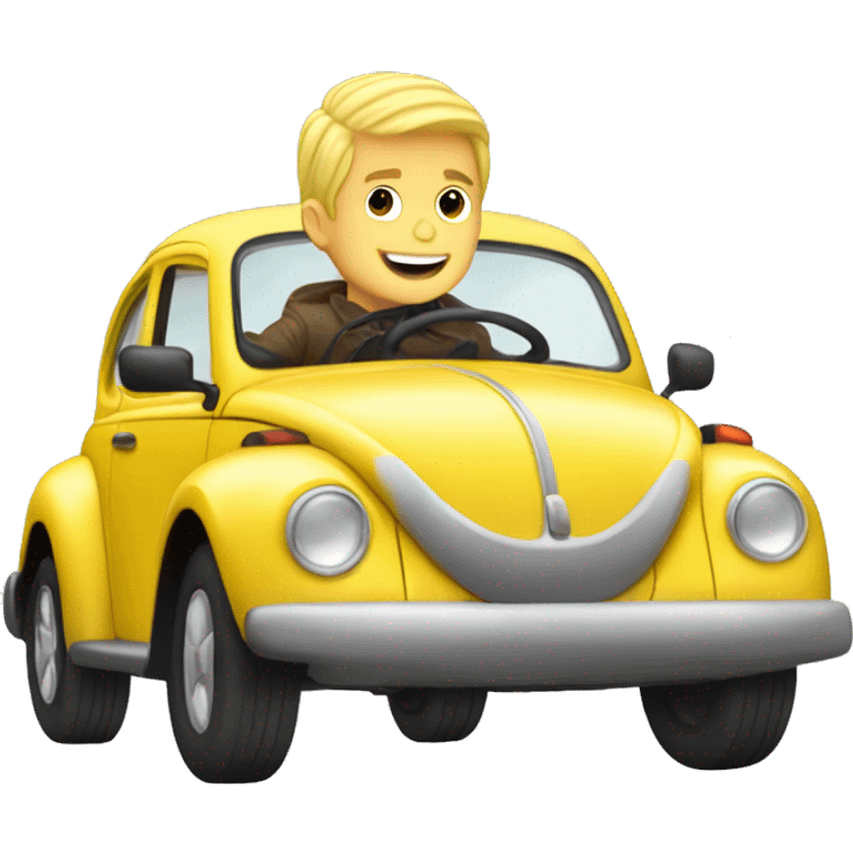 blonde guy driving a yellow punch buggy emoji