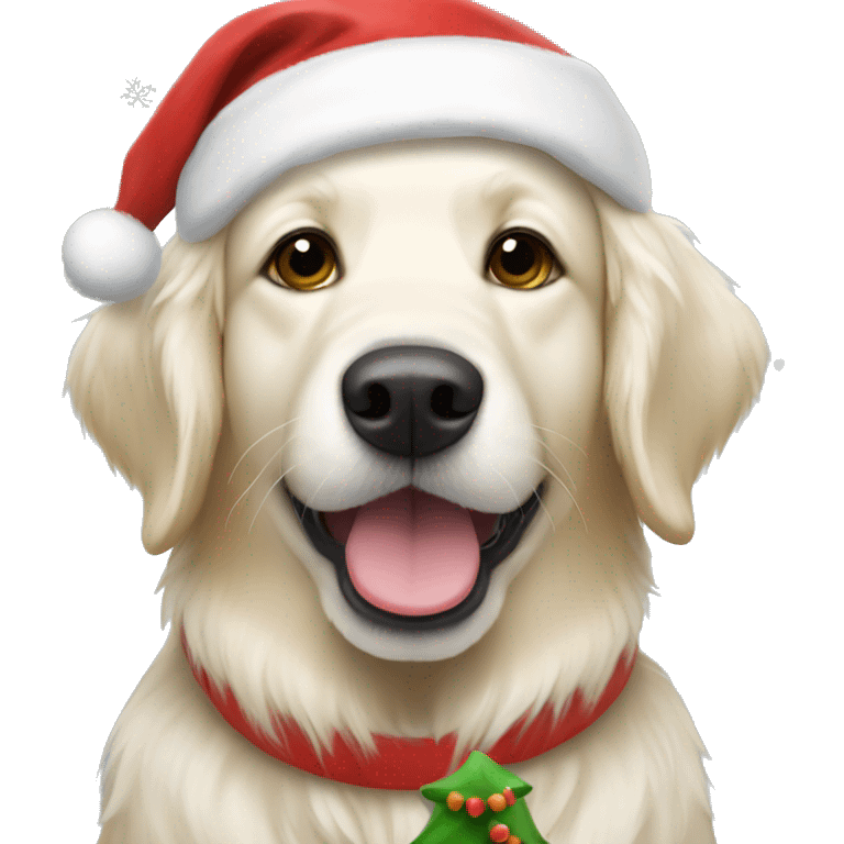 White Golden retriever wearing a Santa hat emoji