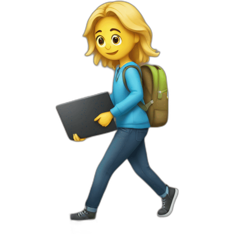 student with a laptop taking the one step emoji