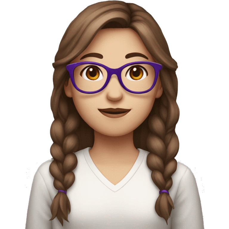 girl with purple glasses, brown hair, pinytail, white skin emoji