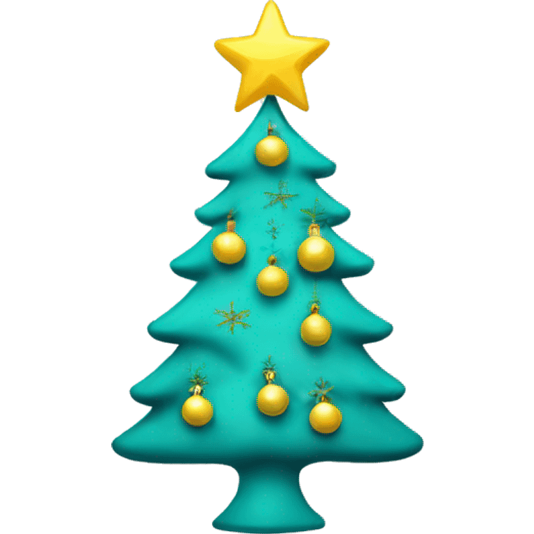 White christmas tree with teal ornaments with a yellow star at the top emoji