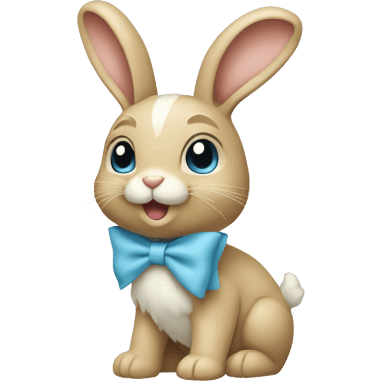 Beige toy rabbit with light blue bow emoji