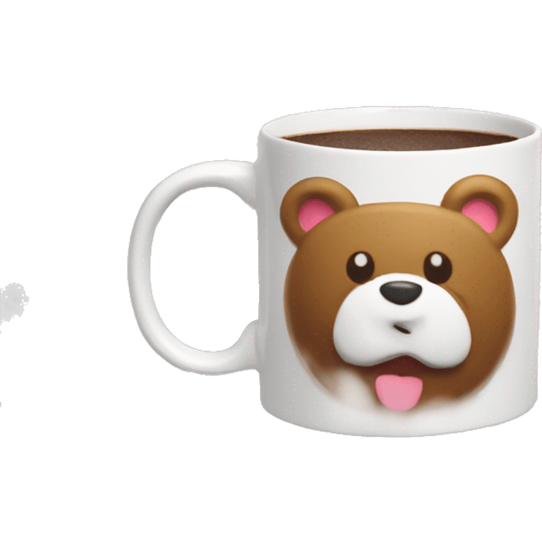 White mug with cute bear prints, hot choco with mallows on top emoji