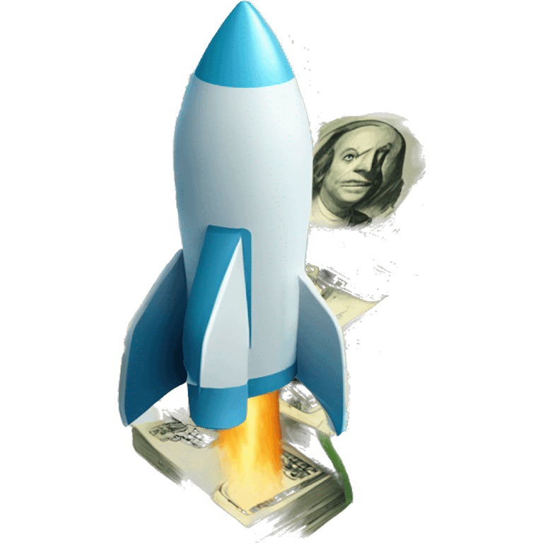 rocket ship propelled by dollar bills emoji