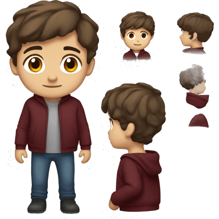 winter, christmas, hispanic, short brown hair, boy, brown eyes, child, full body, burgundy sweater emoji