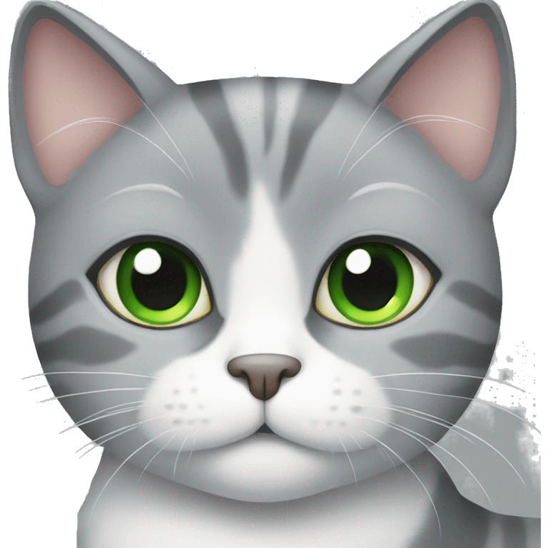 Grey and white cat with green eyes emoji