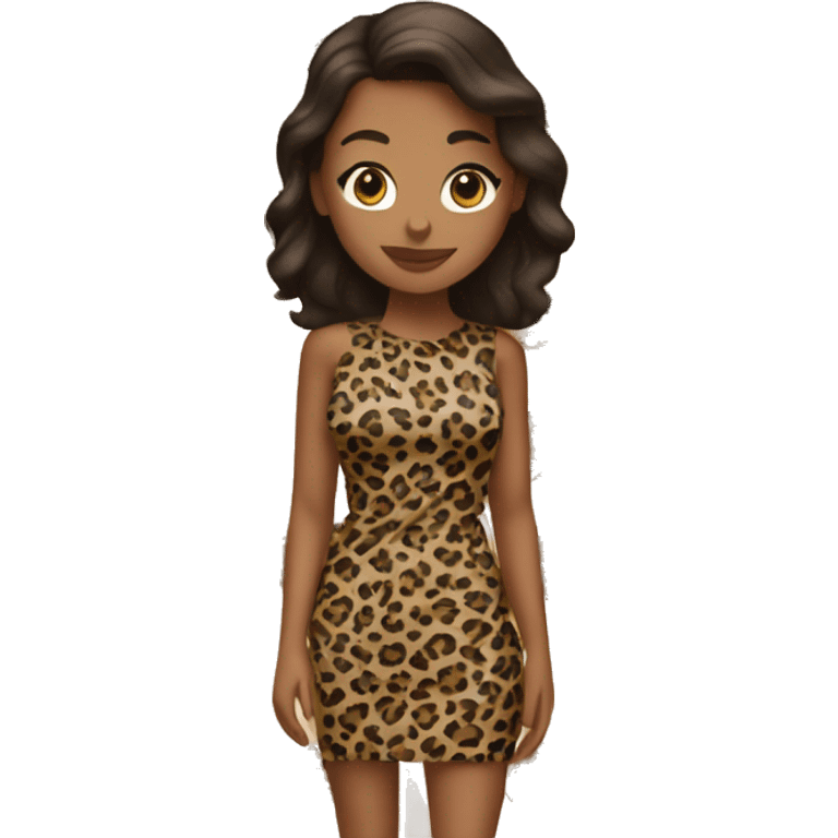 Brunette in leopard print dress emoji