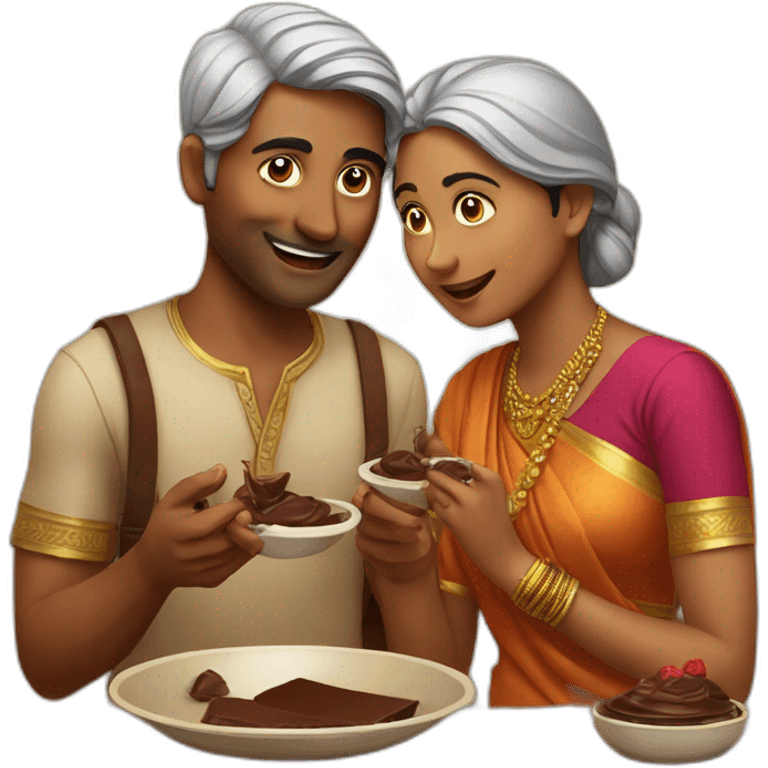 indian couple eating chocolat emoji