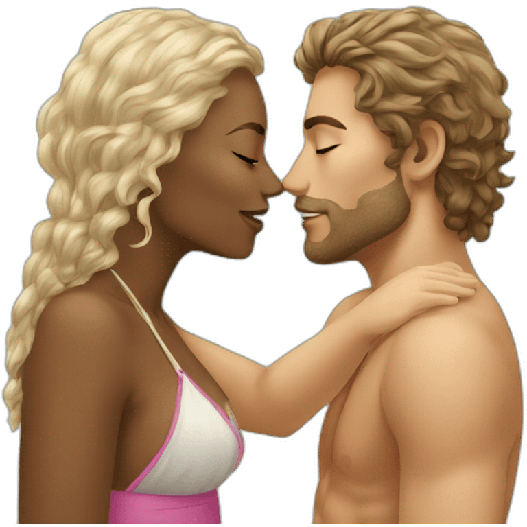 at the beach young metis Man and white woman kiss love emoji