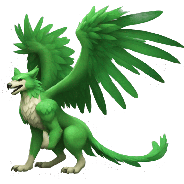 Full-body green gryphon with wolf-body with a beak for its mouth and wings emoji