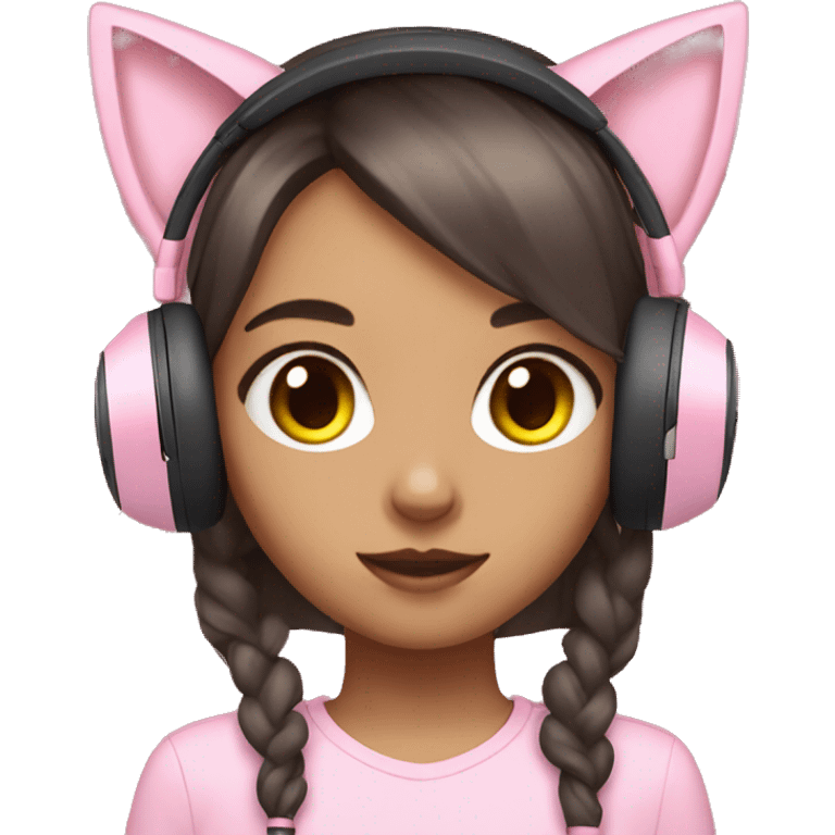 Girl with pastel pink gaming headset that has cat ears  emoji