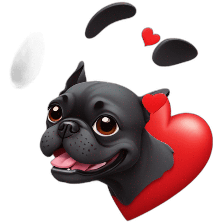 black french bulldog head in red heart line emoji