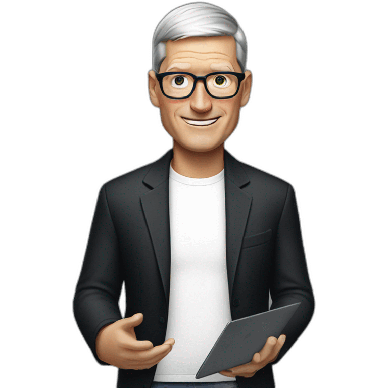 tim cook with a black macbook pro emoji