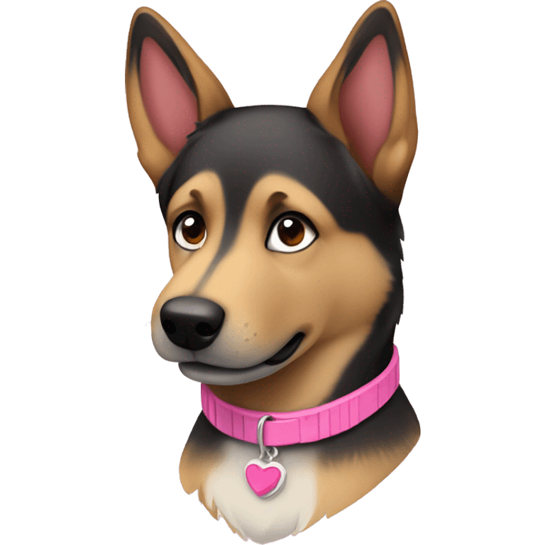 German Shepard husky mix female wearing a pink collar emoji