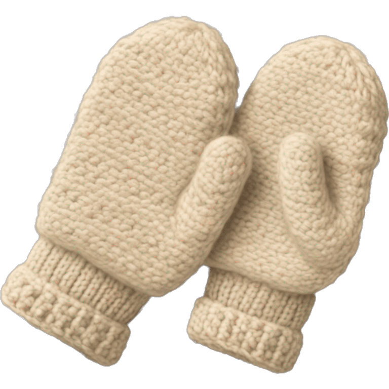 wool Beige mittens w thumbs and crocheted no face emoji