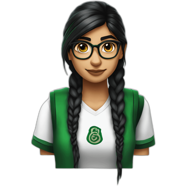 Mia Khalifa black braid white tshirt green sleeves slytherin emblem emoji