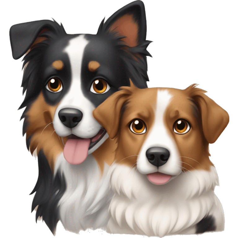 A calico cat next to a black and tan Australian Shepard dog emoji