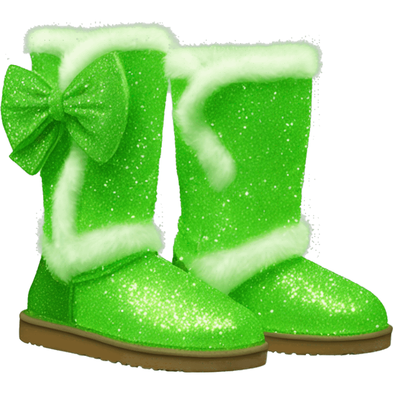 Realistic lime green Sparkle glitter and fur Ugg boots with lime green bow. emoji