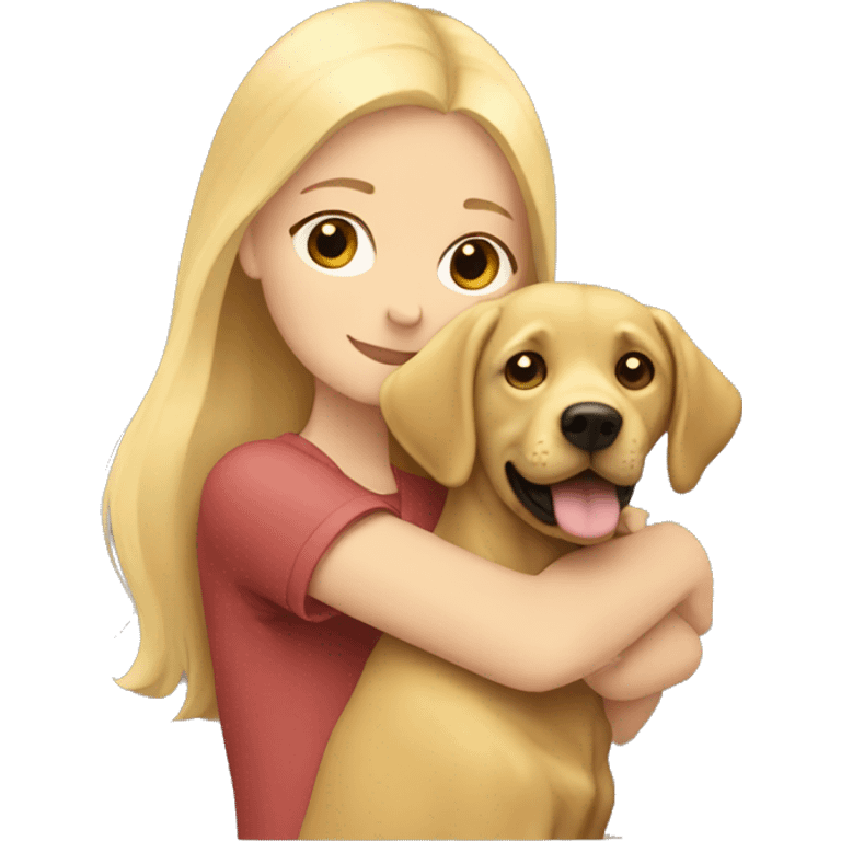 blonde girl hugging golden Labrador  emoji