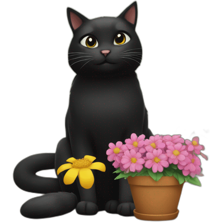 Black cat and home flowers emoji