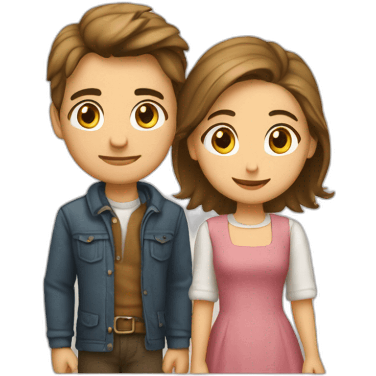 Garçon brun et fille châtain en couple emoji