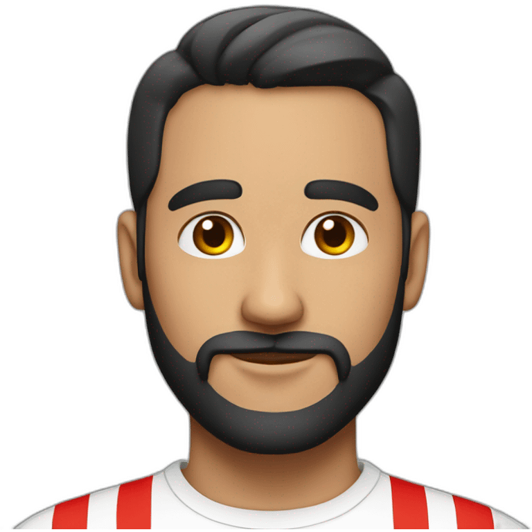 A latin man 30 years old with a beard wearing a white shirt with vertical stripes in red, white and black emoji