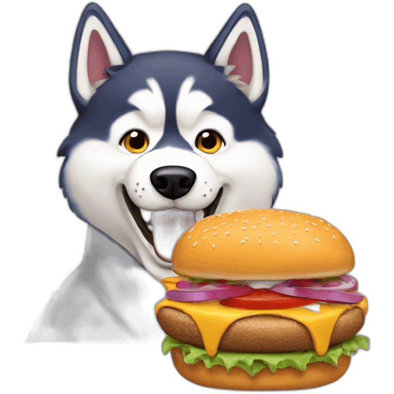 Husky Dog Eating burger emoji