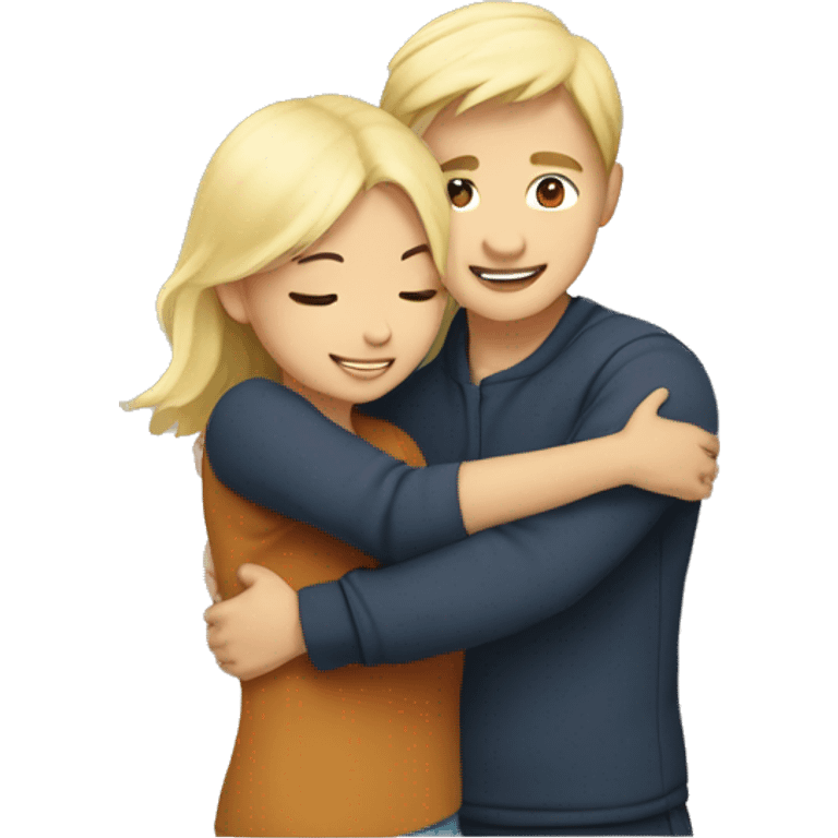 couple hug (Asian girl and blond boy) with warm smiles emoji