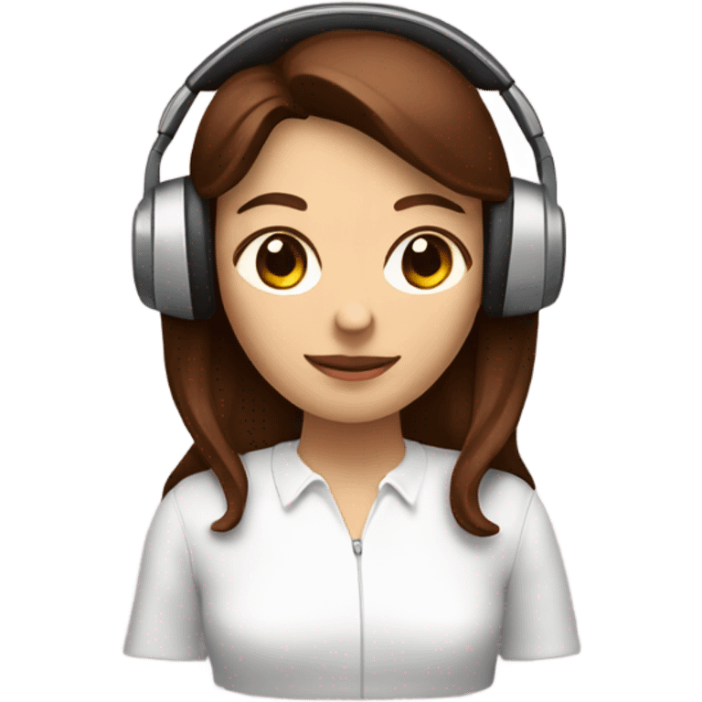 A brown-hair girl in white headphones with a Claret-colored glass of coffee emoji