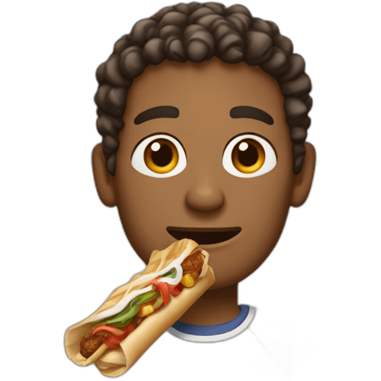 a brown skinned man, emaciated face with short curly hair eating a kebab emoji