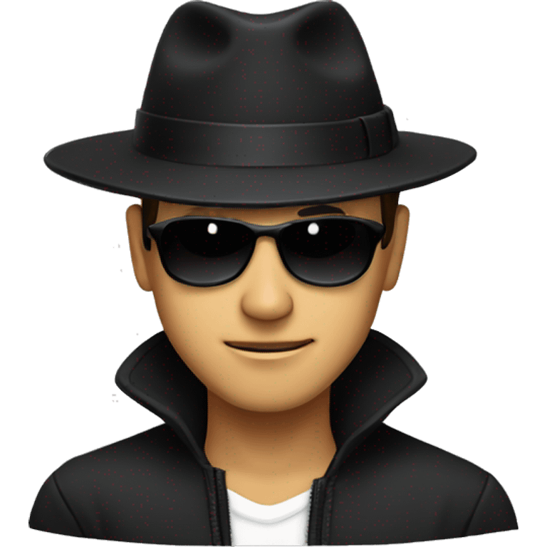 cool guy with black hat, black eyes emoji