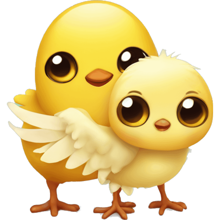 Little cute chick and little cute spider are in love emoji