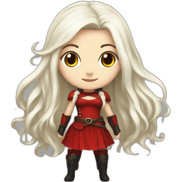 rpg-girl-with-long-white-hair-and-red-dress and black tights like chibi emoji