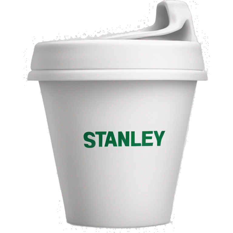 A white cup with lid and handle with the Stanley logo on it emoji