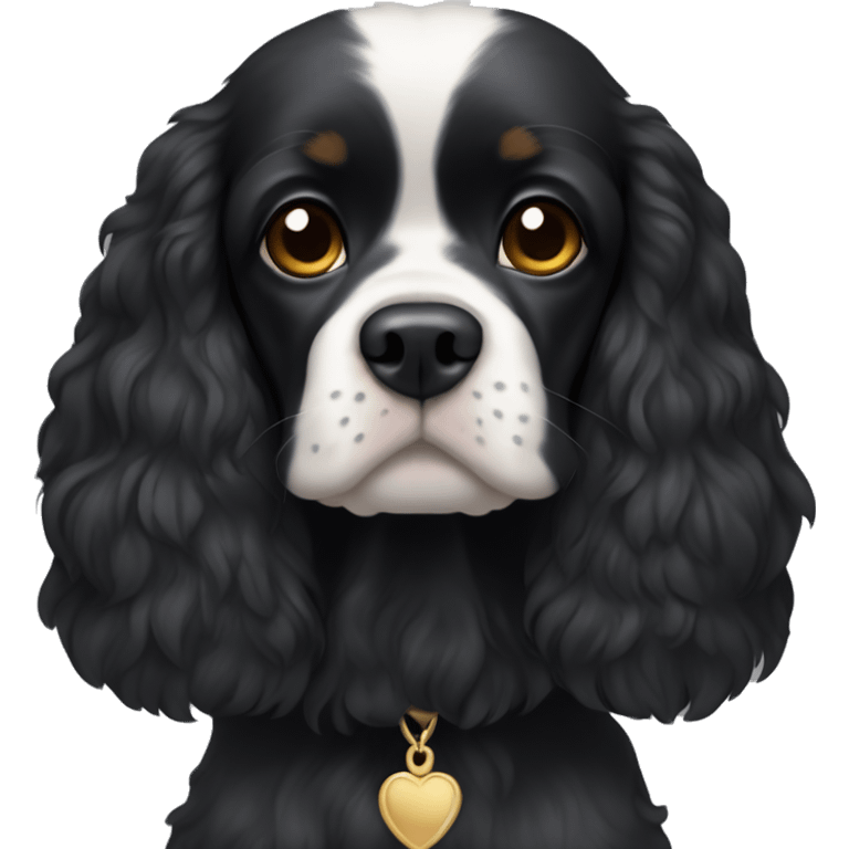 Small completely black king spaniel with black fur on face and white stripe on chest emoji