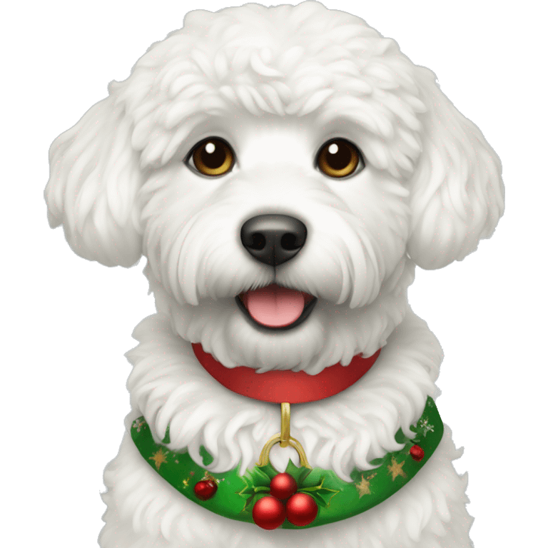 White miniature doodle with Christmas collar  emoji